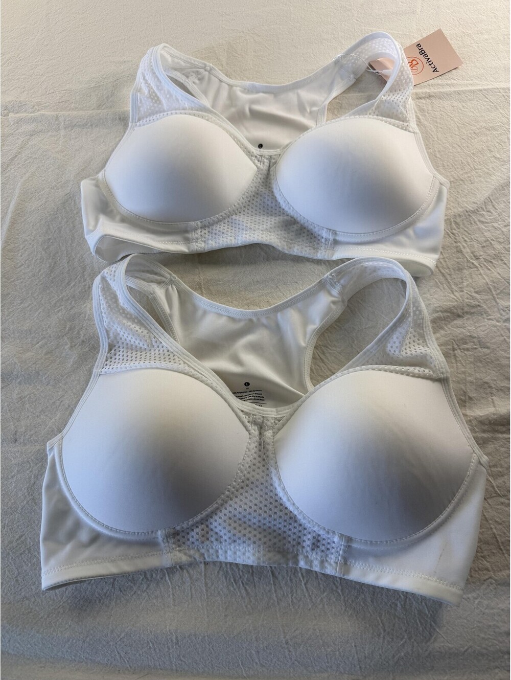 ActivaBra Sports Bra Womens L White Mesh Racerback Padded High Support Lot 2